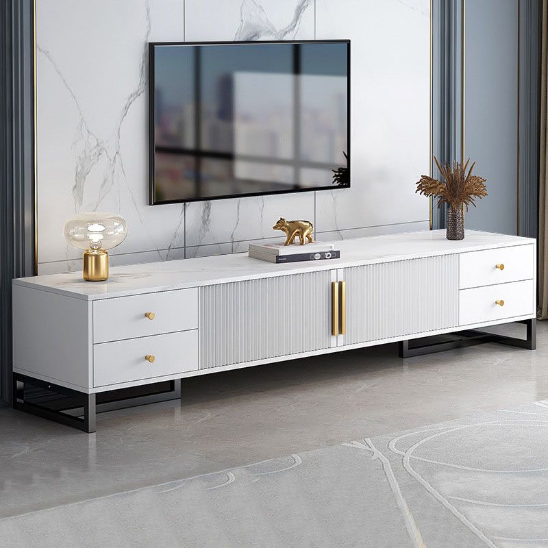 Glam Style Wooden TV Stand Closed Storage TV Console with Drawers and Doors