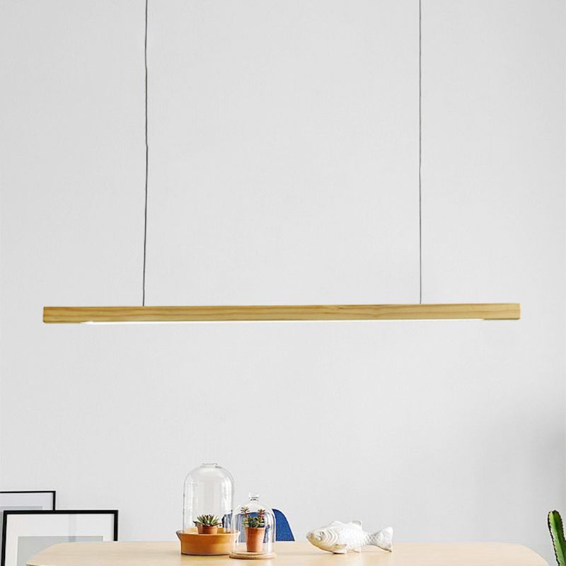 Pendentif LED linéaire en bois japonais moderne léger léger le plafond beige en lumière chaude / blanche pour salle à manger