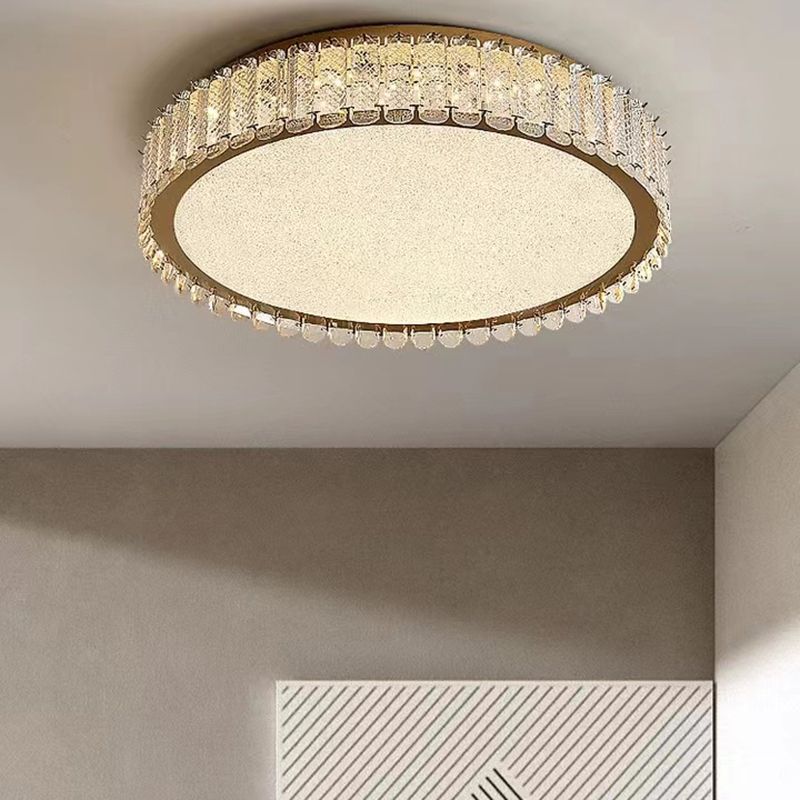 1-Light Drum Flush Ceiling Lights Modern Crystal Flush Light