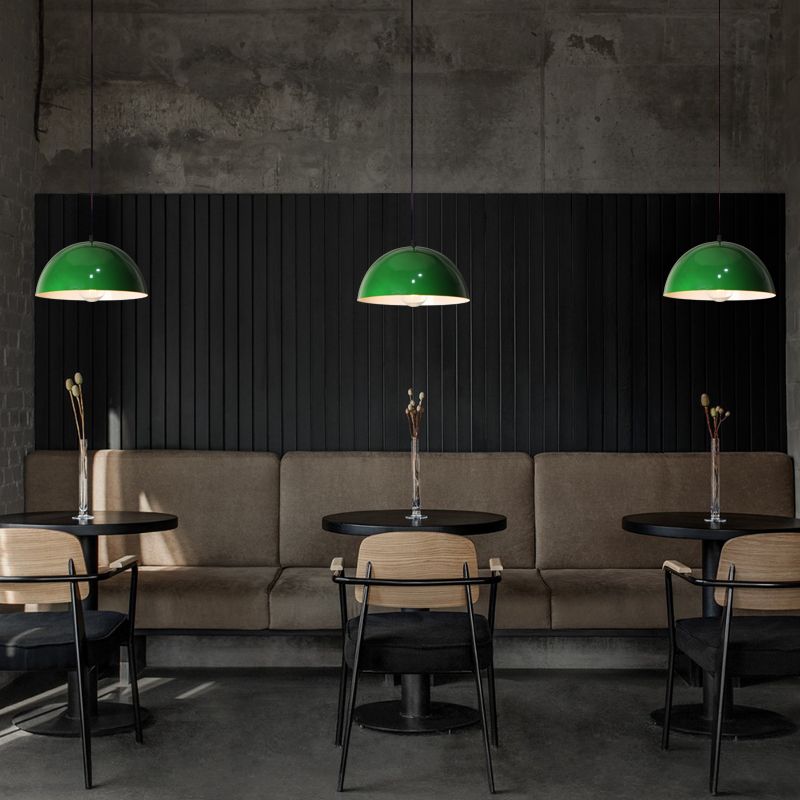 Industrial Retro Round Pendant Lamp 1-Head Metal Suspension Light in Blackish Green