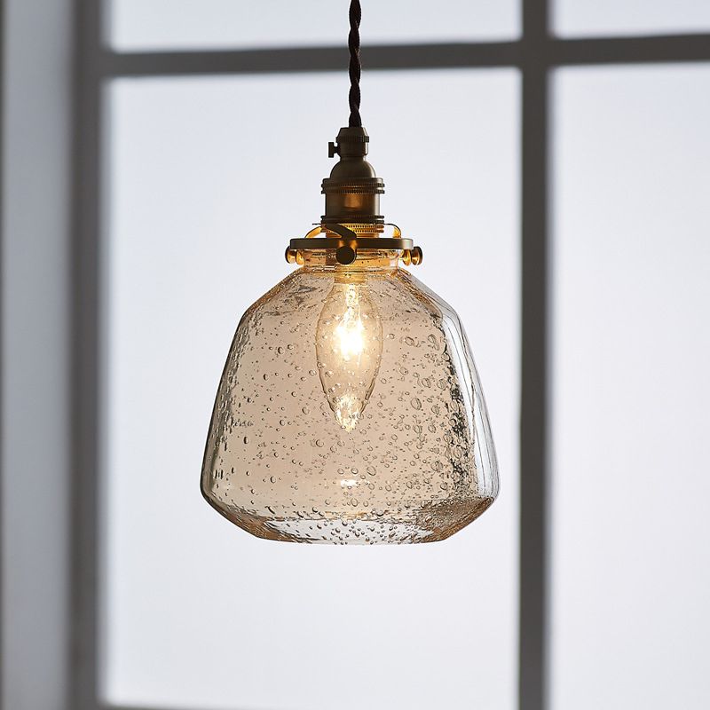 Glass Shade Pendant Light Fixture Tapered 1-Light Industrial Style Brass Hanging Light