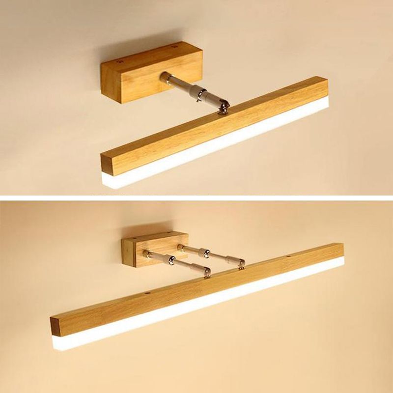 Luz de tocador de madera nórdica Luz de espejo LED de luz simple recta para el baño