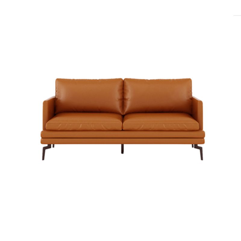 Ornate Leather Upholstery Orange Sofa with Pillow and Square Armrest Back Sectional