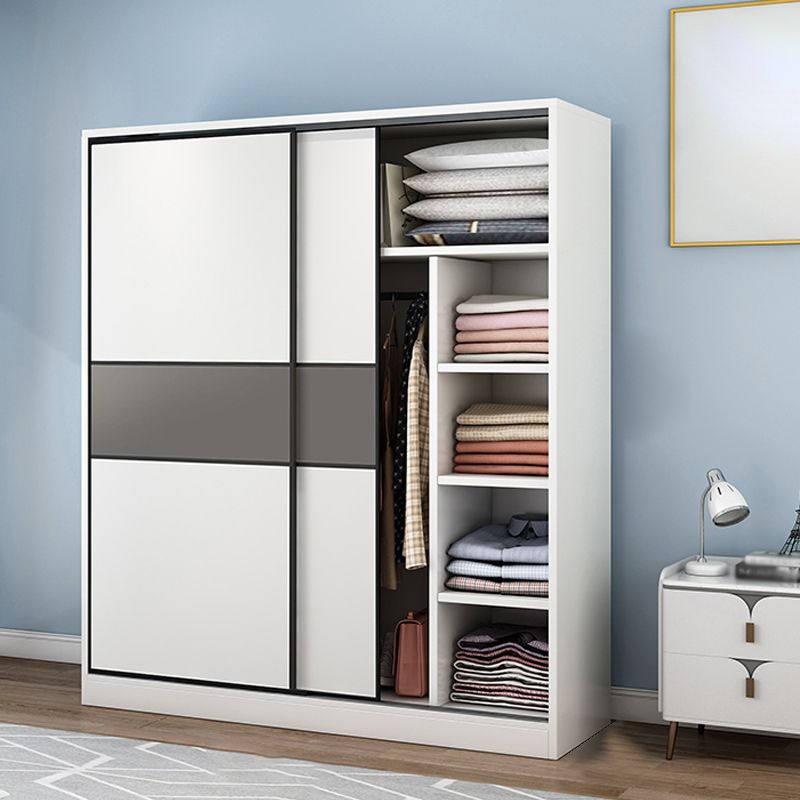 Modern Closet with Shelves Wooden High Gloss Coat Locker in White