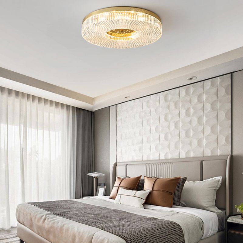 Single Modern Golden Flush Mount Lighting Round Shaded Ceiling Light