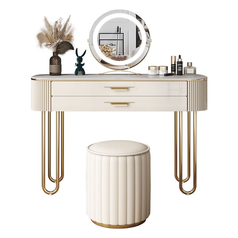 Beige Vanity, 30" Tall Metal Vanity Set with 2 Storage Drawers