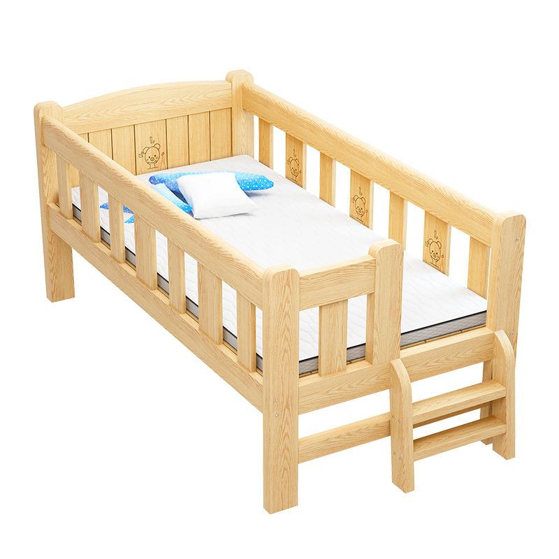 Solid Wood High Kids Bed Natural Slat Bed with Detachable Guardrails