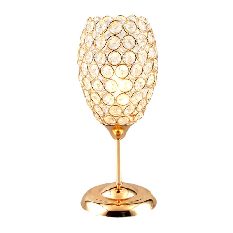 Modernist Cup Shaped Night Table Light Crystal Encrusted 1 Light Bedside Desk Lamp in Gold