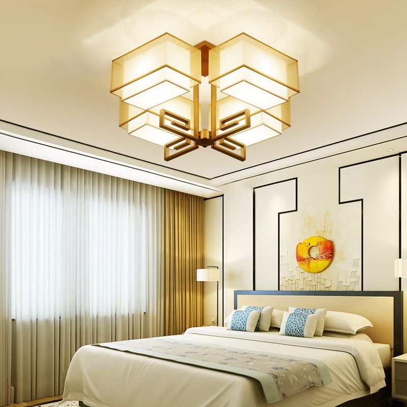 Modern Style Geometry Shape Flush Mount Fabric Ceiling Light for Bedroom