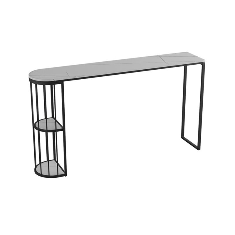 Stone and Metal Modern Cocktail Bar Table with Storage Indoor Counter Table