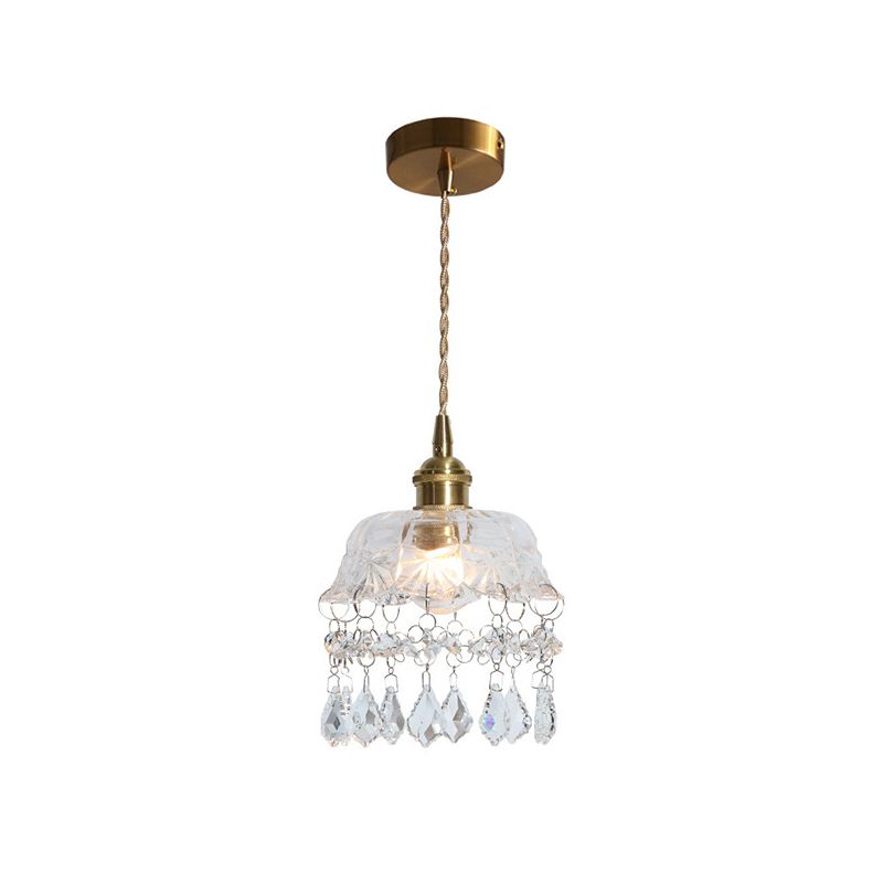 Luce a 1 testa in ottone a 1 testa Light vintage in vetro a sospensione con cristalli lacrimogeni