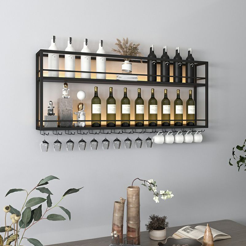 Modern Metal Wine Rack Wall Mounted Wine Bottle & Glass Rack for Living Room