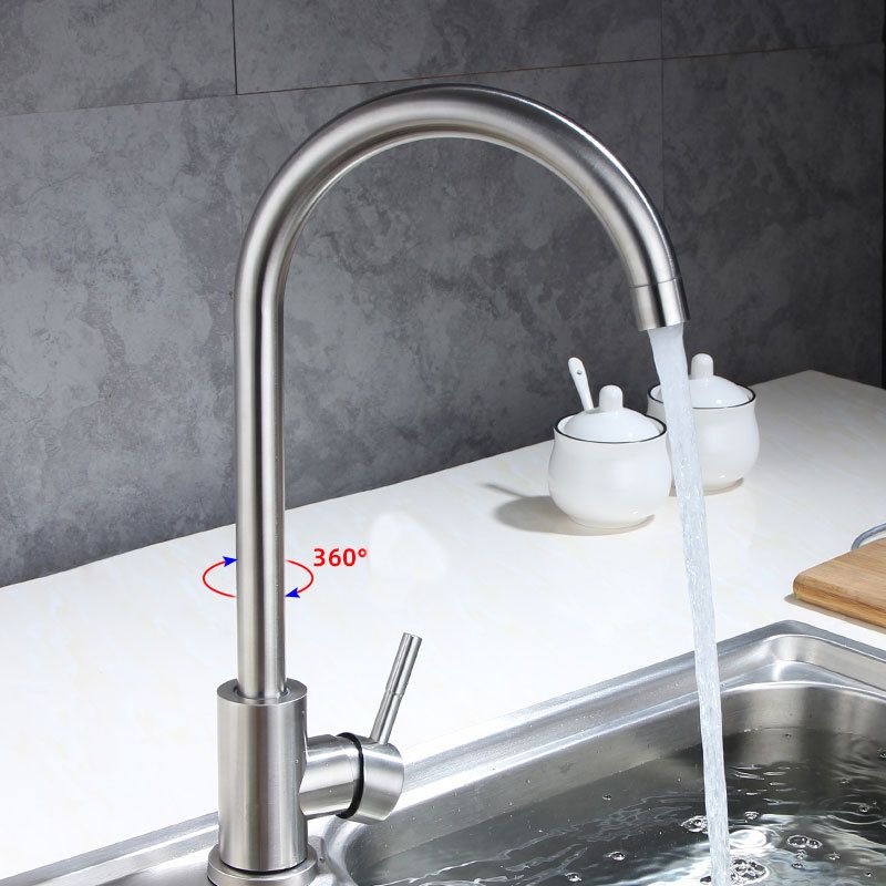 Modern Bar Faucet Stainless Steel with Handles and Supply Lines High Arch Kitchen Faucet