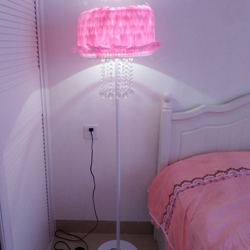 Apricot/White/Pink Lotus Floor Light Novelty Nordic 1 Bulb Feather Stand Up Lamp with Crystal Orbs