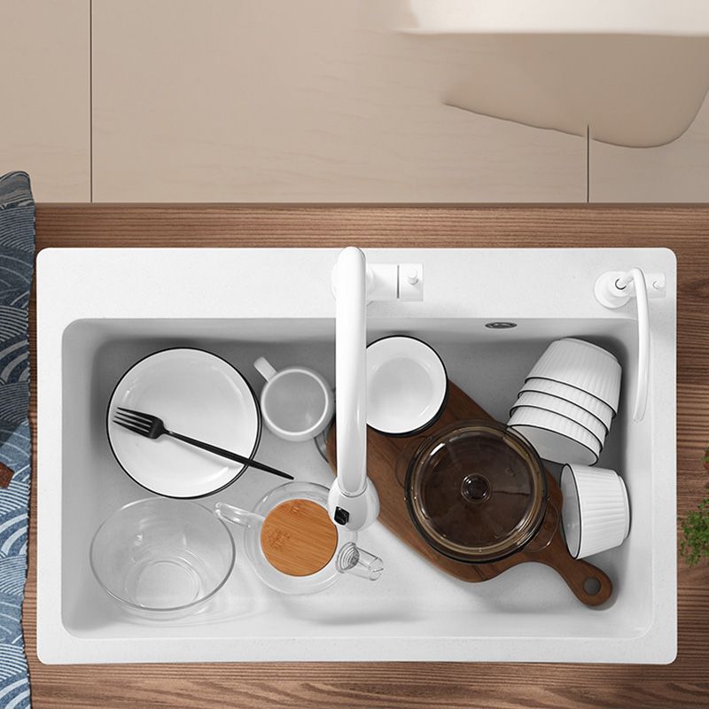 White Rectangle Kitchen Sink 2 Holes Drop-In Contemporary Sink