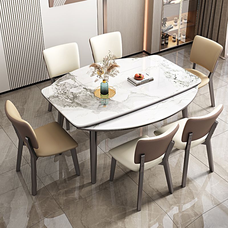 1/5/7 Pcs Modern Stone Round Shape Dinette Table with Upholstered Chair