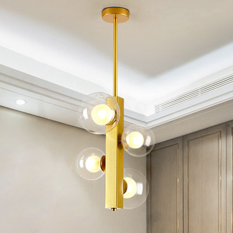 4/8 Lights Gold Linear Suspension Light Simple Modern Metallic Chandelier with Modo Clear/White Glass Shade for Dining Room