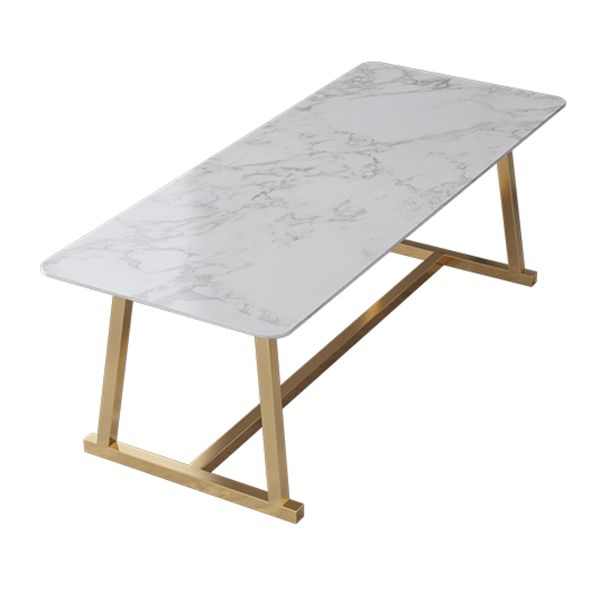 Marble Curved Work Table Home Office Luxury Fixed Writing Desk