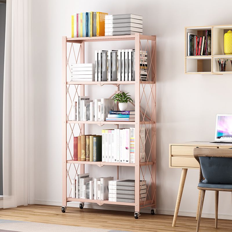 Foldable Bookshelf Scandinavian Style Bookcase for Home Office with Casters