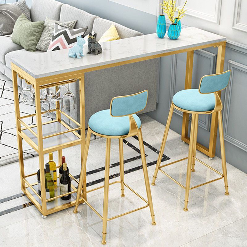 Glam Style Rectangle Bar Table Faux Marble Bistro Bar Desk with Storage