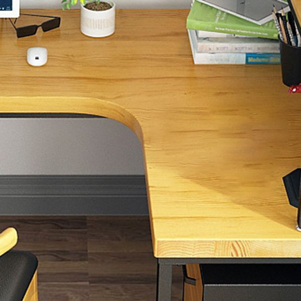 L-Shaped Office Desk Solid Wood Study Room and Office Writing Desk with Shelf