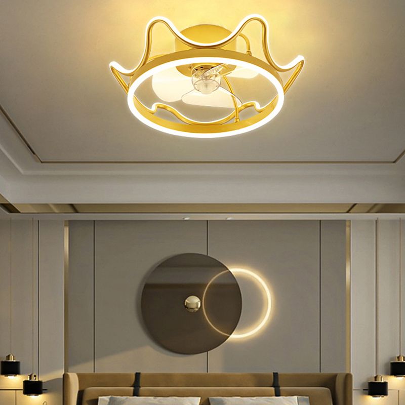 Crown Shaped Fan Light Ceiling Fixture Minimalist Metal Bedroom LED Semi Flush Mount