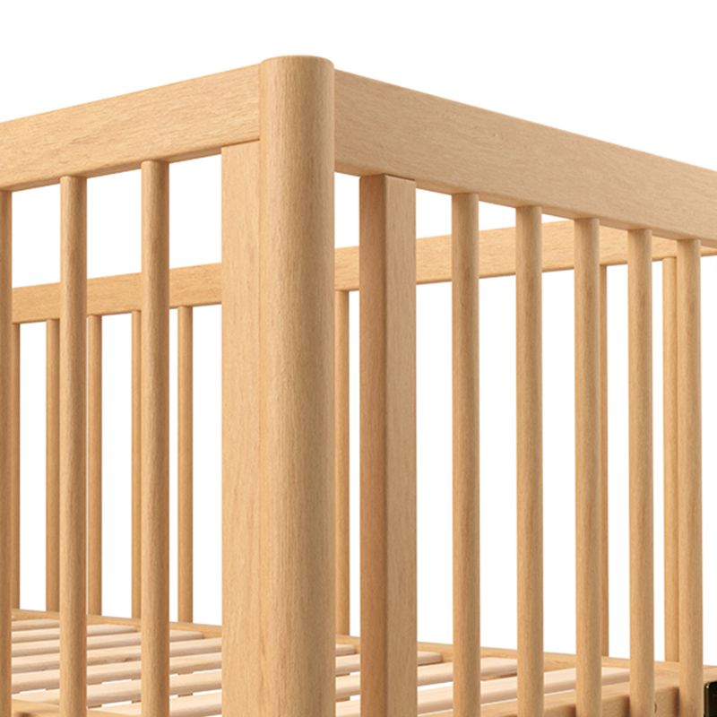 Contemporary Natural Wooden Baby Crib with Wheels and Storage