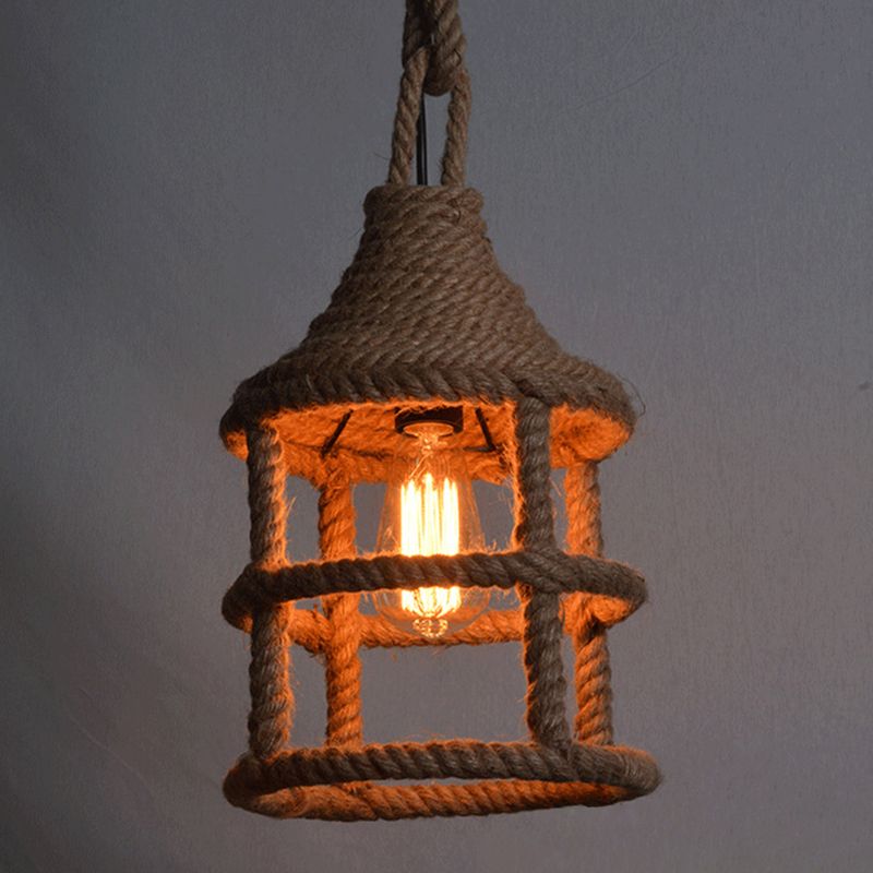 Funzione per illuminazione a sospensione BEIGE di corda ombreggiata in stile industriale lampada a sospensione