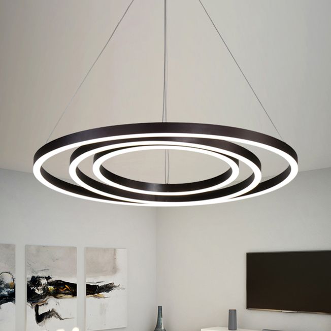 Chandelier Brun Hoop Chandelier Contemporain 1/2/3 Ring Acrylique LED Plafond Aymordage en lumière chaude / blanche