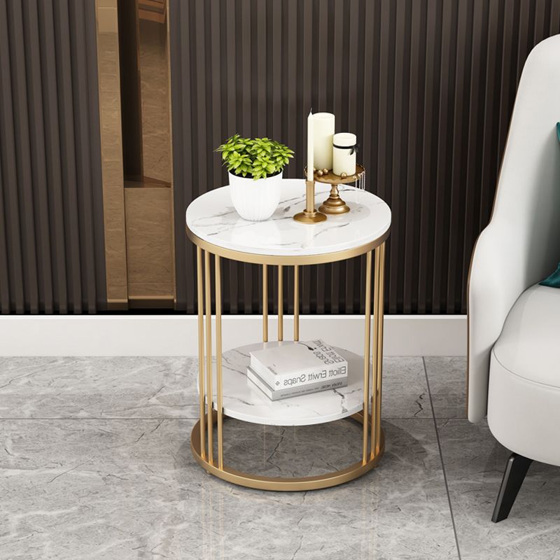 Stone Accent Table Nightstand Open Storage Nightstand for Bedroom