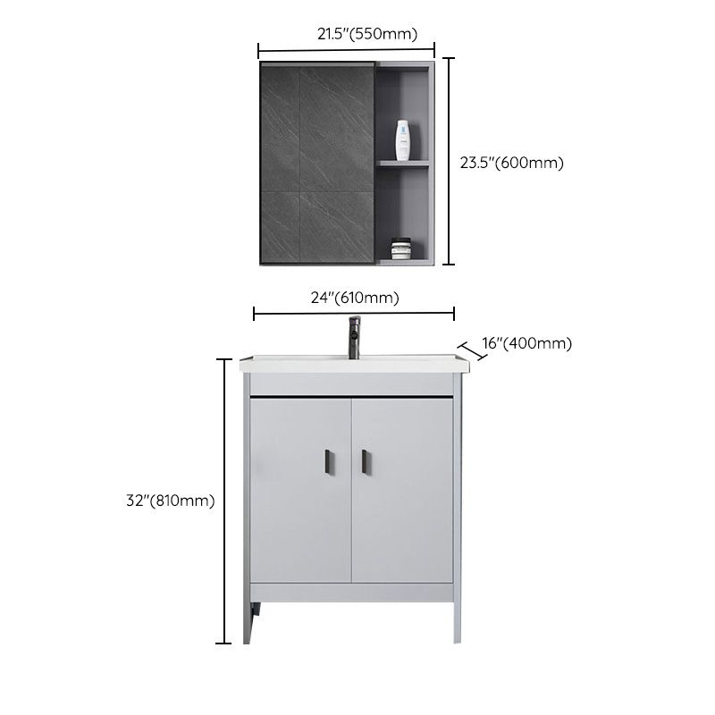 Contemporary Sink Vanity Freestanding Mirror Cabinet Open Console with Sink Set