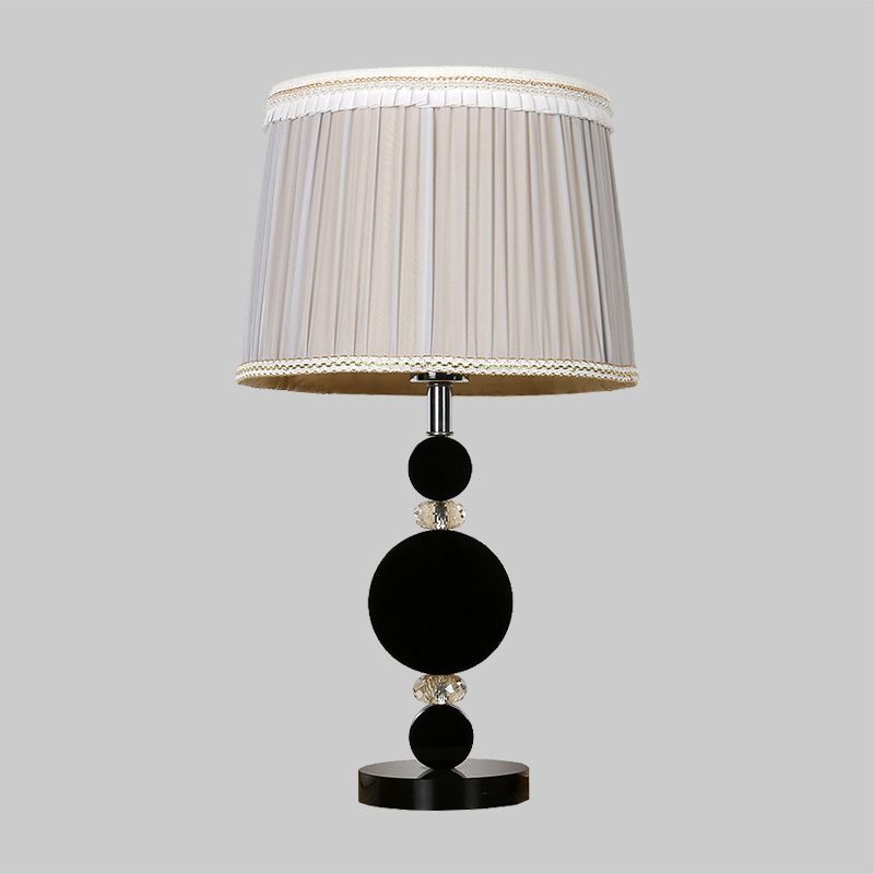 Pleated Lampshade Bedroom Table Light Beveled Crystal 1-Bulb Minimalism Night Lighting in Black