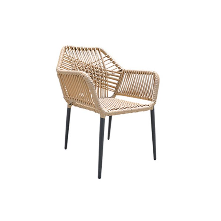 Natural Outdoors Dining Chairs with Aluminum Base and Faux Rattan Arms