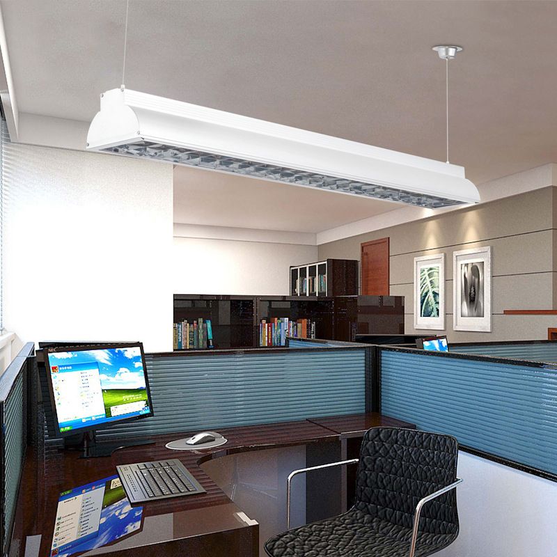 Led Office Pendant Lighting with Linear Metal Shade White Hanging Ceiling Light Fixture for Office