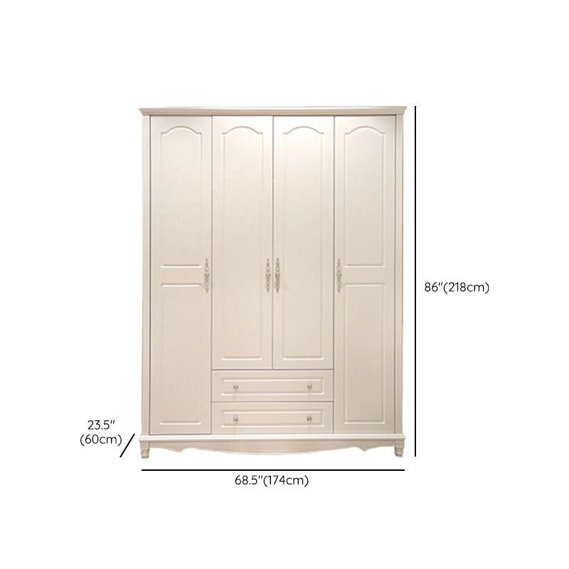 White Solid Wood Wardrobe Armoire Contemporary Hanging Clothes Rack