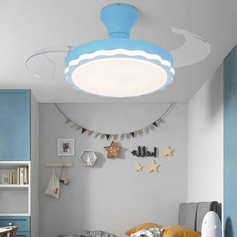 Invisible Blades Fan Light Frequency Conversion Children's Bedroom LED Semi Flush Light