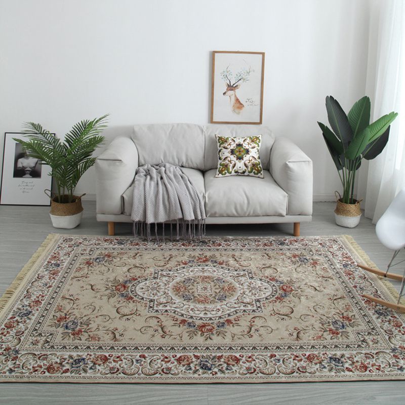 Moroccan Medallion Print Area Rug Polyester Carpet Non-Slip Backing Rug for Living Room