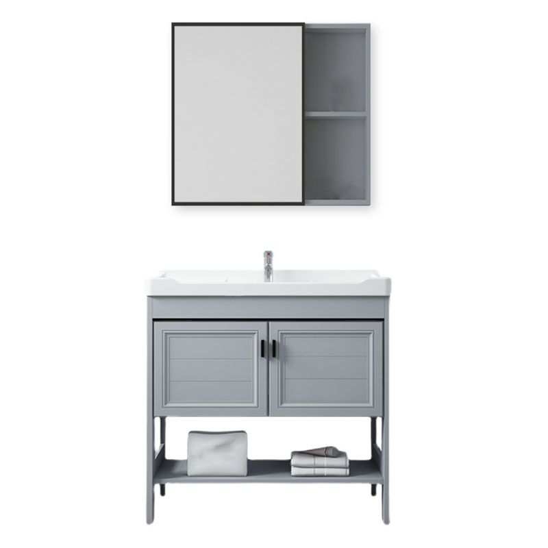 Shelving Included Bath Vanity Freestanding Grey Single Sink 2 Doors Metal Frame Vanity