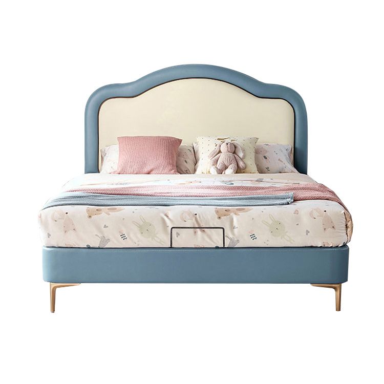 Upholstered Solid Wood Frame Standard Bed Bed in Blue and White