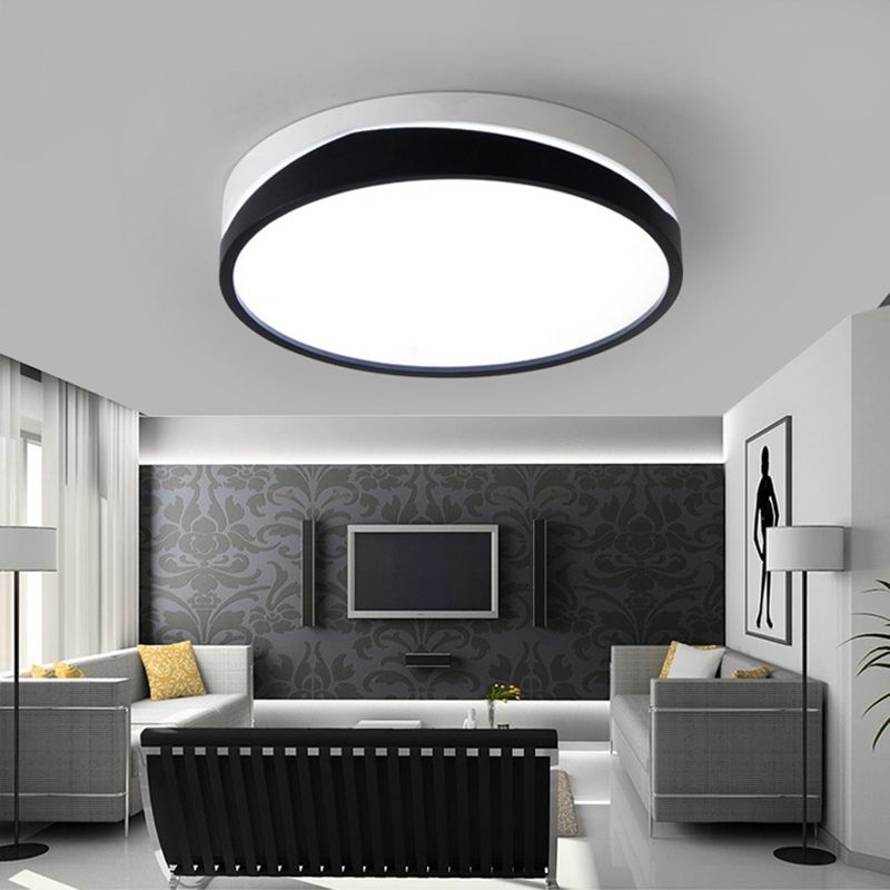 Nordic Drum Ceiling Mounted Light with Acrylic Diffuser Black/White LED Bedroom Flush Mount Ceiling Light, 16"/19.5" Dia