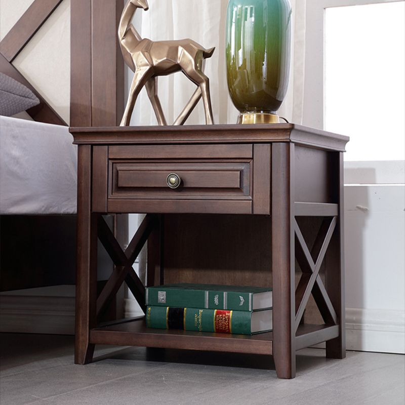 Solid Wood Bed Nightstand Traditional Night Table with Drawer