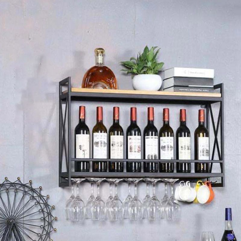 Steel Wine Rack Modern Wall Mounted Wine Holder Rack with Shelf