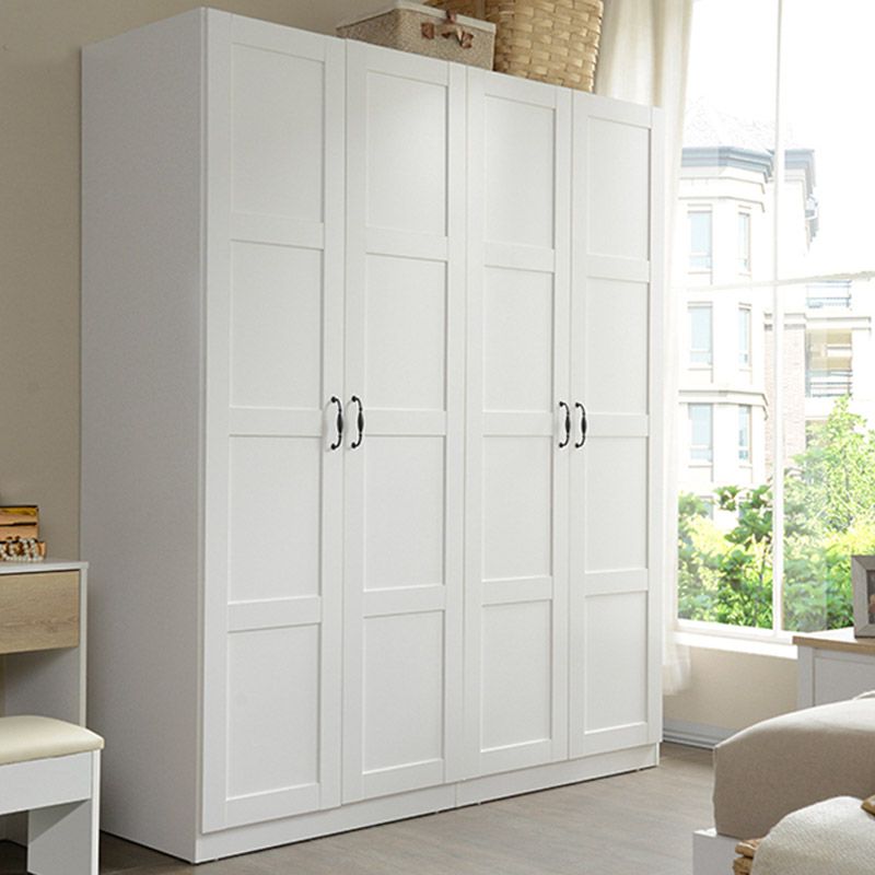 White Wardrobe Closet with Garment Rod Manufactured Wood Youth Armoire