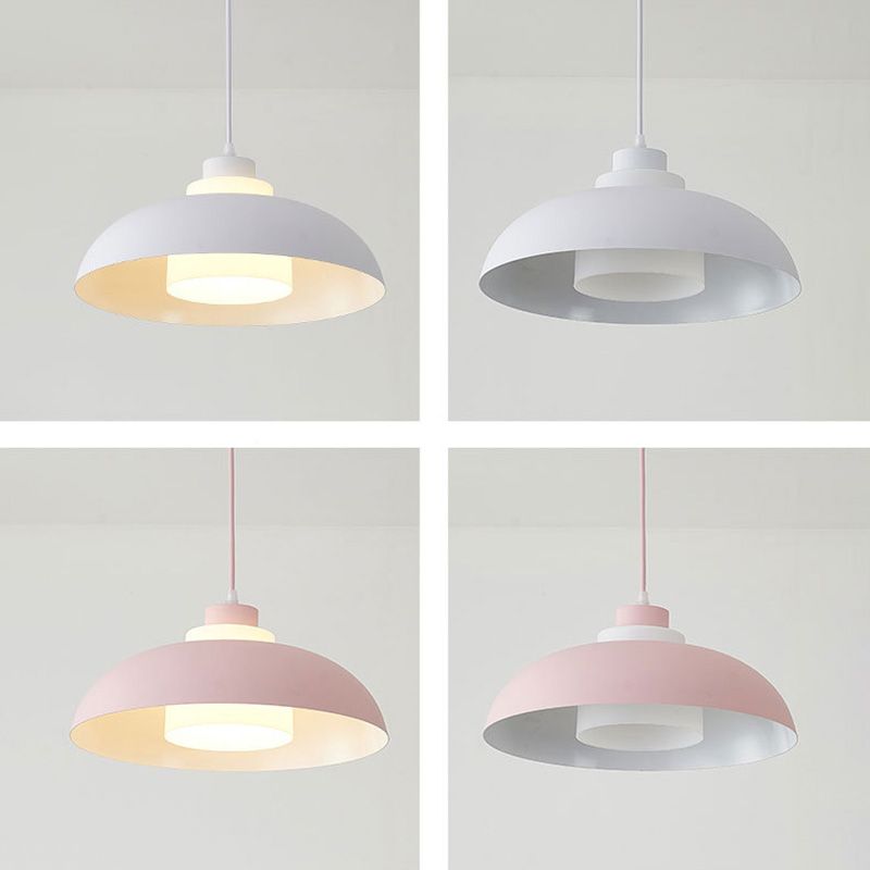 Aluminum Bowl Ceiling Hang Light Macaron Single-Bulb Pendant Lamp with Acrylic Shade Insert