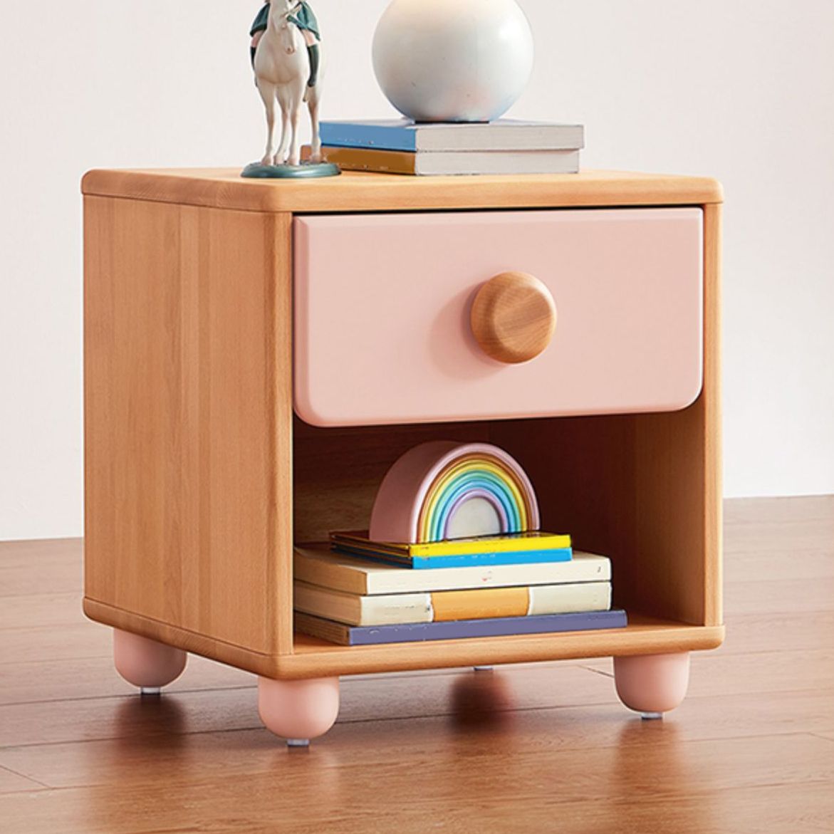 Modern Kids Bedside Table Solid Wood Kids Nightstand with Drawers