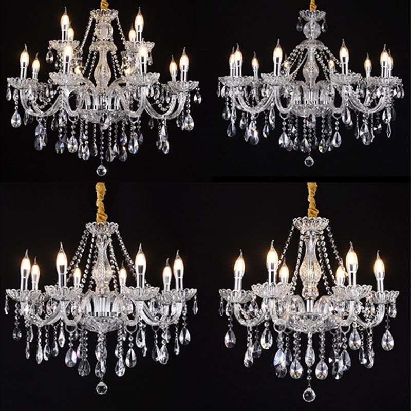 Candlestick Chandelier Light Fixture Victorian Crystal Hanging Chandelier for Living Room