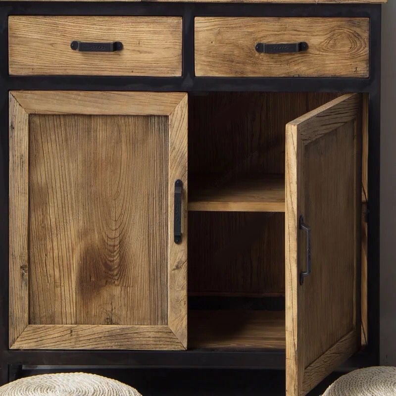 Industrial Natural Solid Wood Cabinet with Shelf and 2 Doors