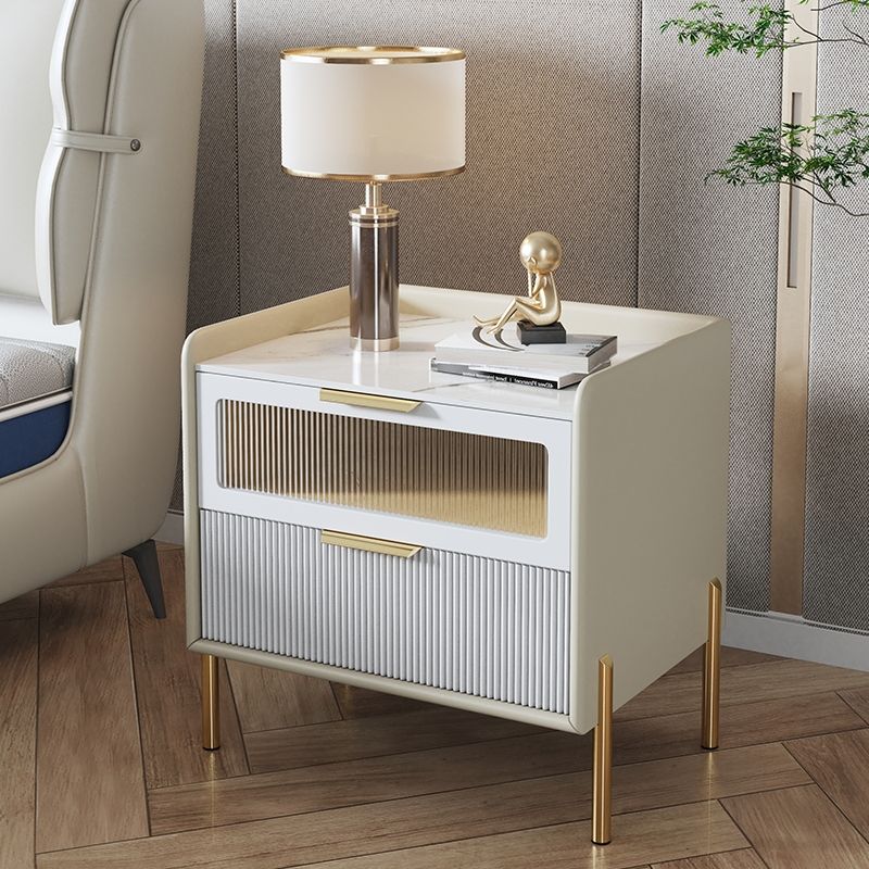 Classic Glam Accent Table Nightstand Stone Nightstand for Bedroom