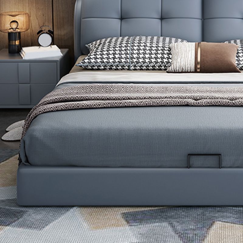 Contemporary Faux Leather Standard Bed, Blue Upholstered Headboard Bed