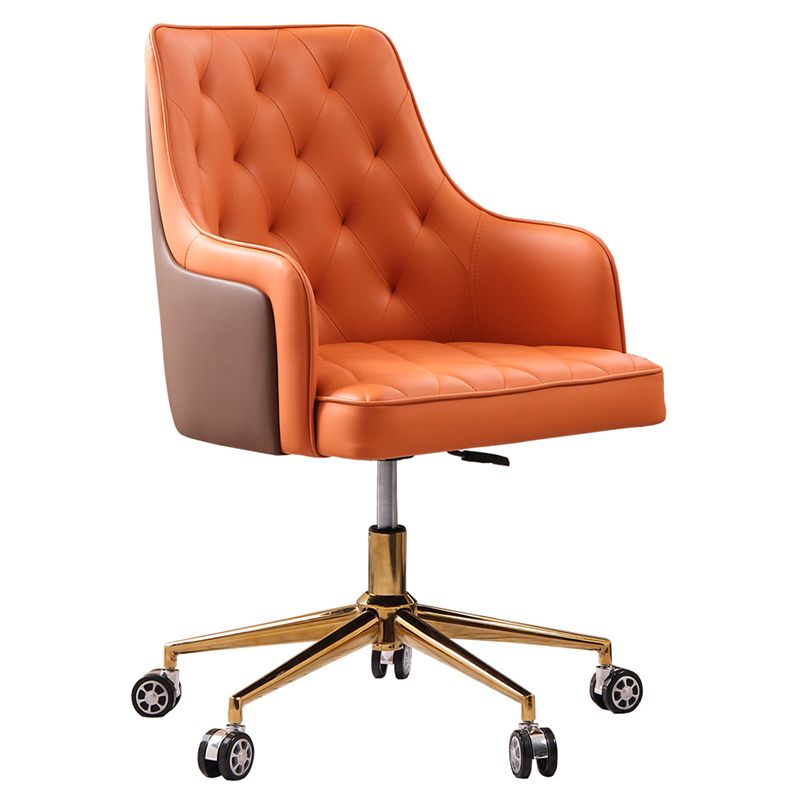 Tufted Upholstered Task Chair Modern Faux Leather Office Chair with Arms